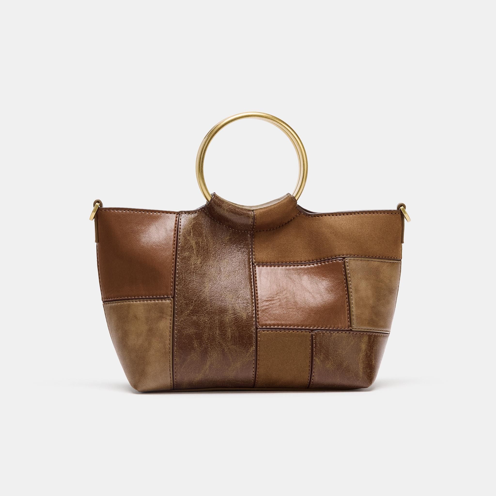 Patchwork Mini Bucket Bag With Rigid Handles