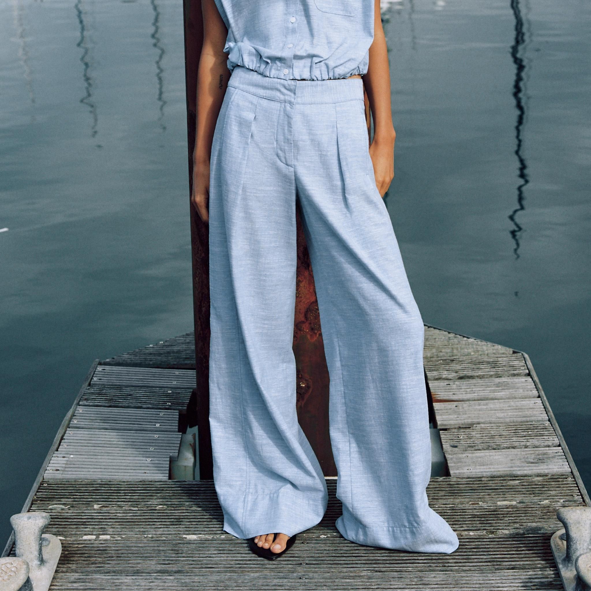 Linen Blend Wide-Leg Trousers