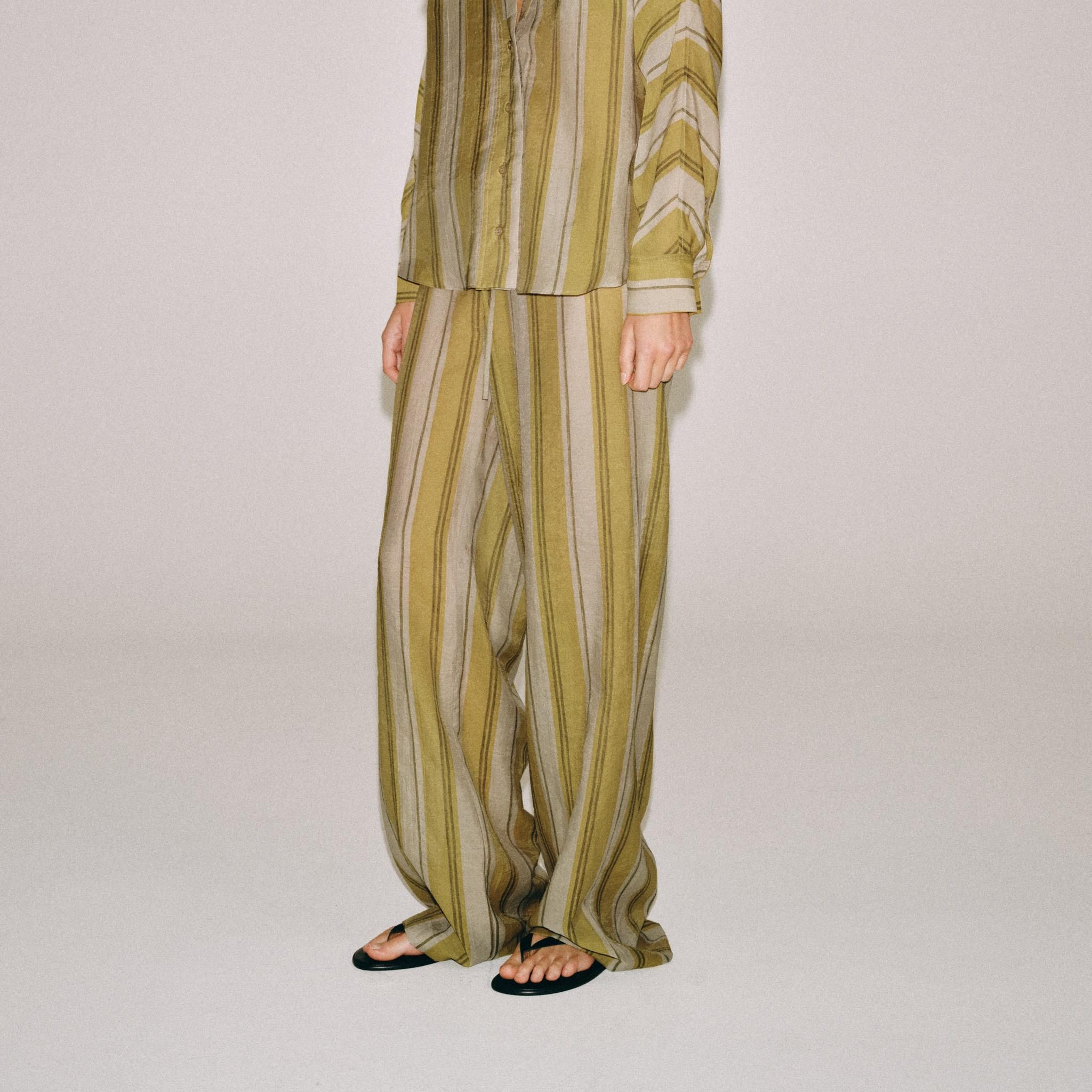 Zw Collection Striped Trousers - Green Stripe - Xs
