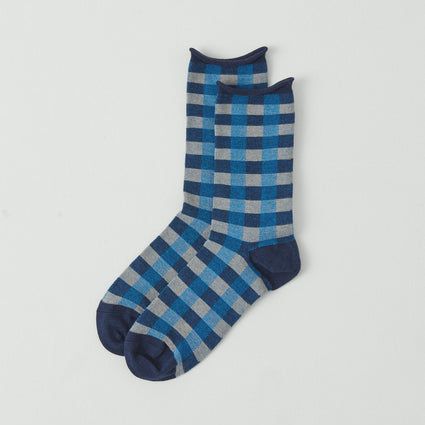Check Cotton Cashmere Socks | Blue/parchment
