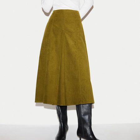 Baby Cord Midi Skirt | Green