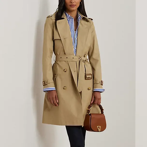 Double Breasted Cotton Blend Trench Coat