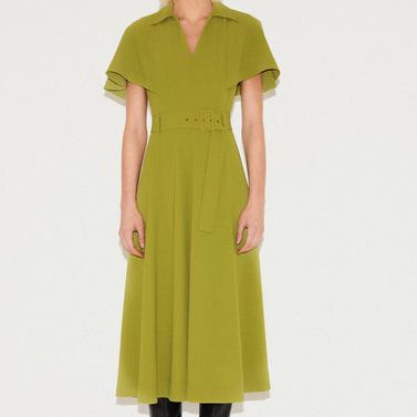 Cape Sleeve Belted Shirt Dress | Green