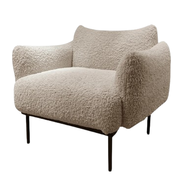 Cream Faux Fur Armchair with fine black chair legs on white background