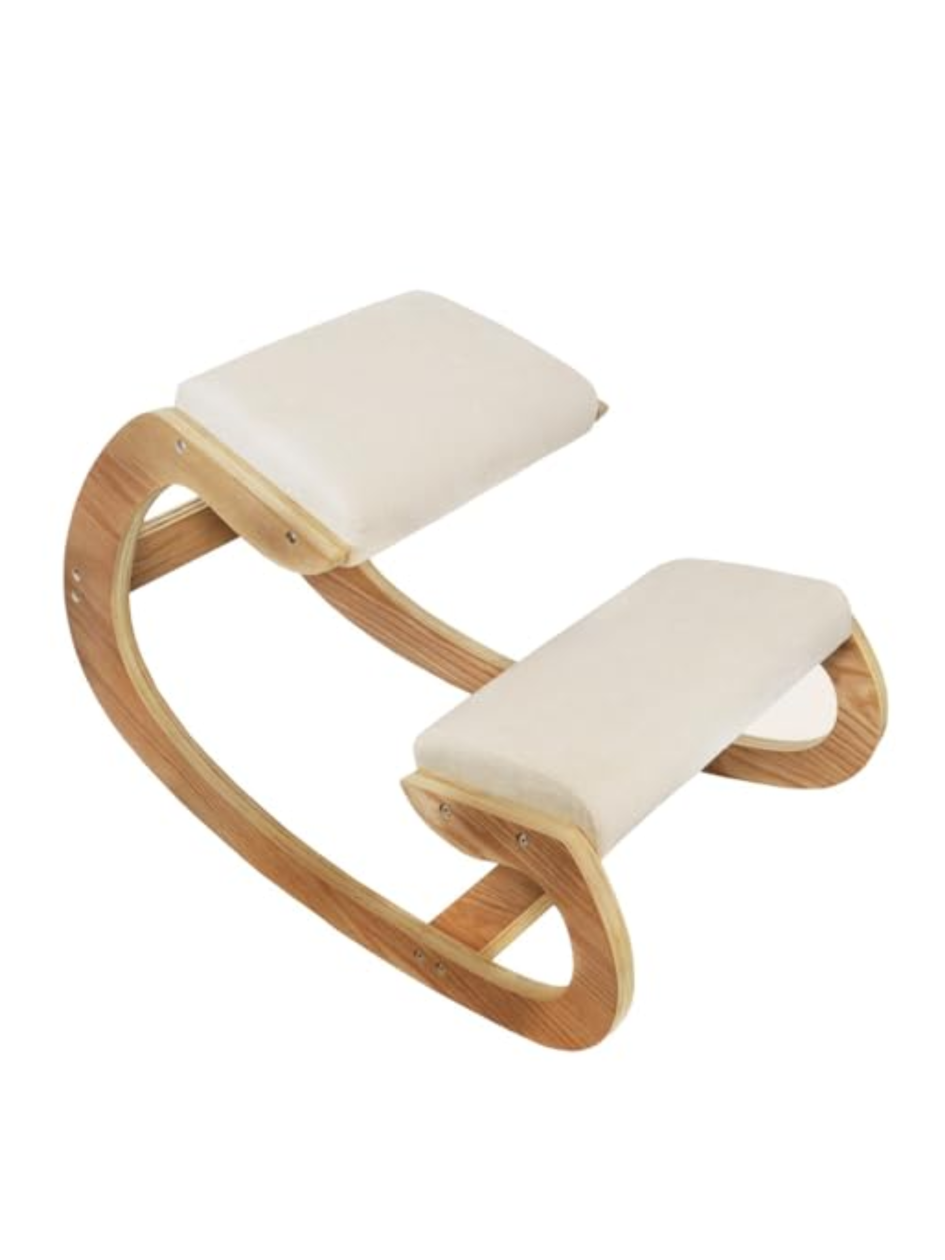Ergonomic Kneeling Chair Wooden Oak White Linen Fabric 8cm Thick Padded Cushion Office Home Rocking Orthopaedic Posture Stool Back Knee Support 120kg Capacity Free Keyboard and Mouse Wrist Rest Pads