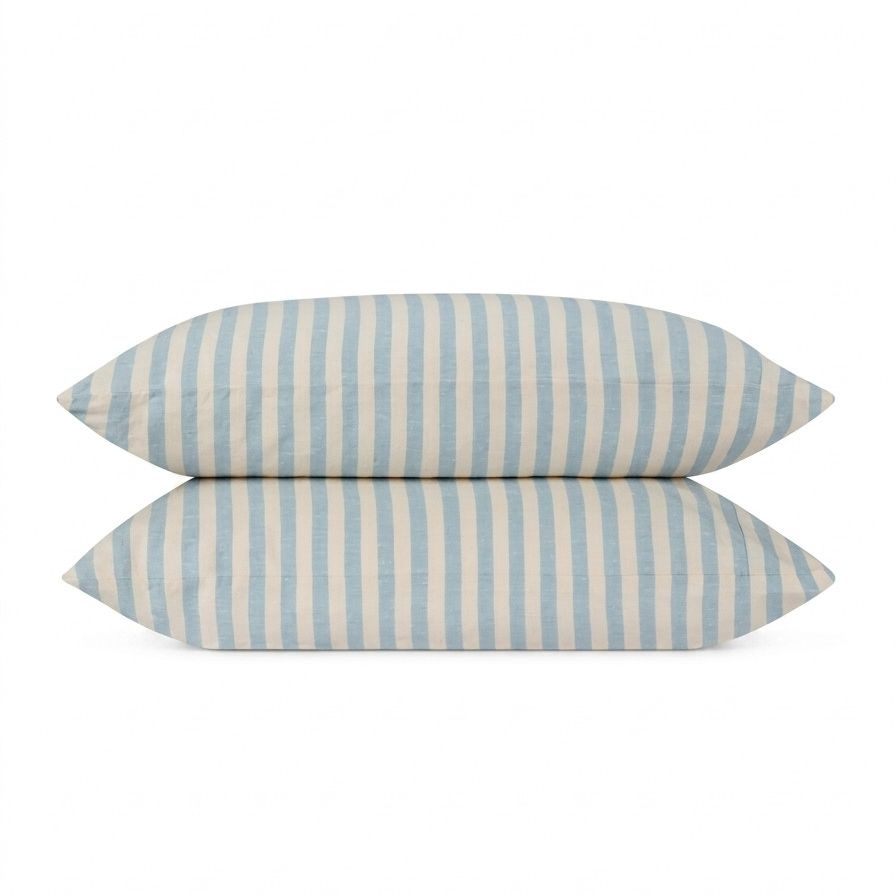 Piglet in Bed, Coastal Blue Pembroke Stripe 100% Linen Pillowcase (Pair)