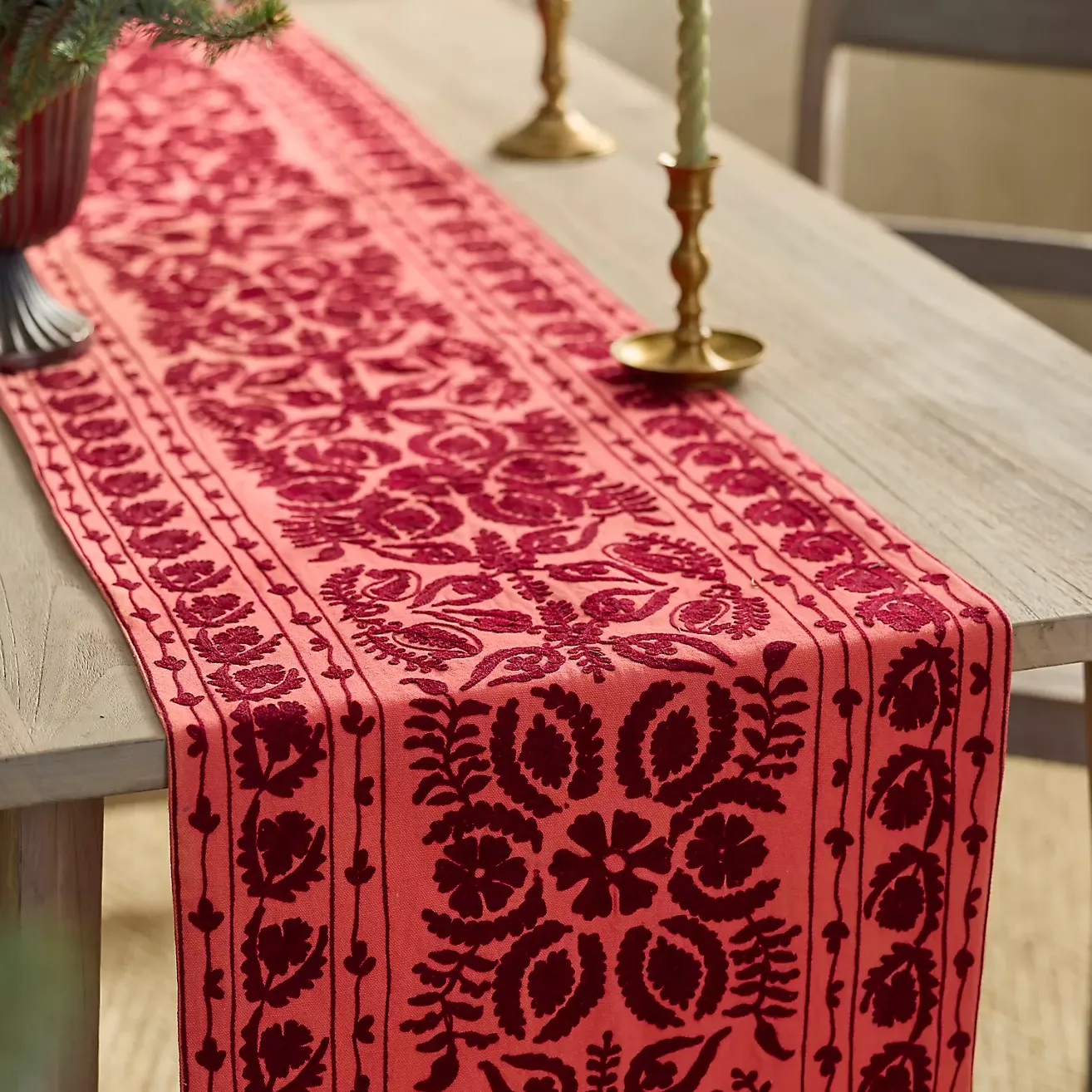 Red Crewel Stitch Runner