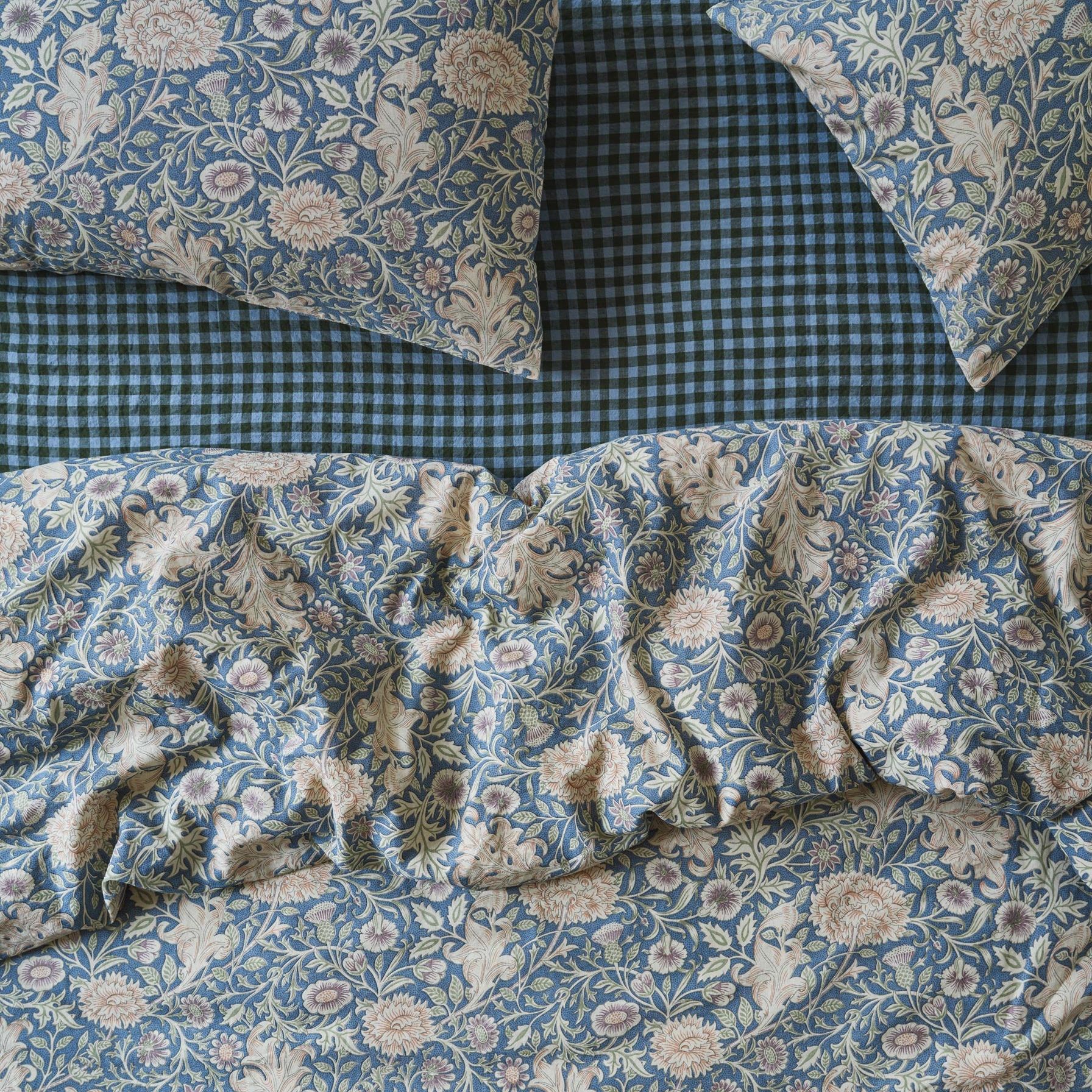 Webbs Blue Double Bough Linen Blend Duvet Cover