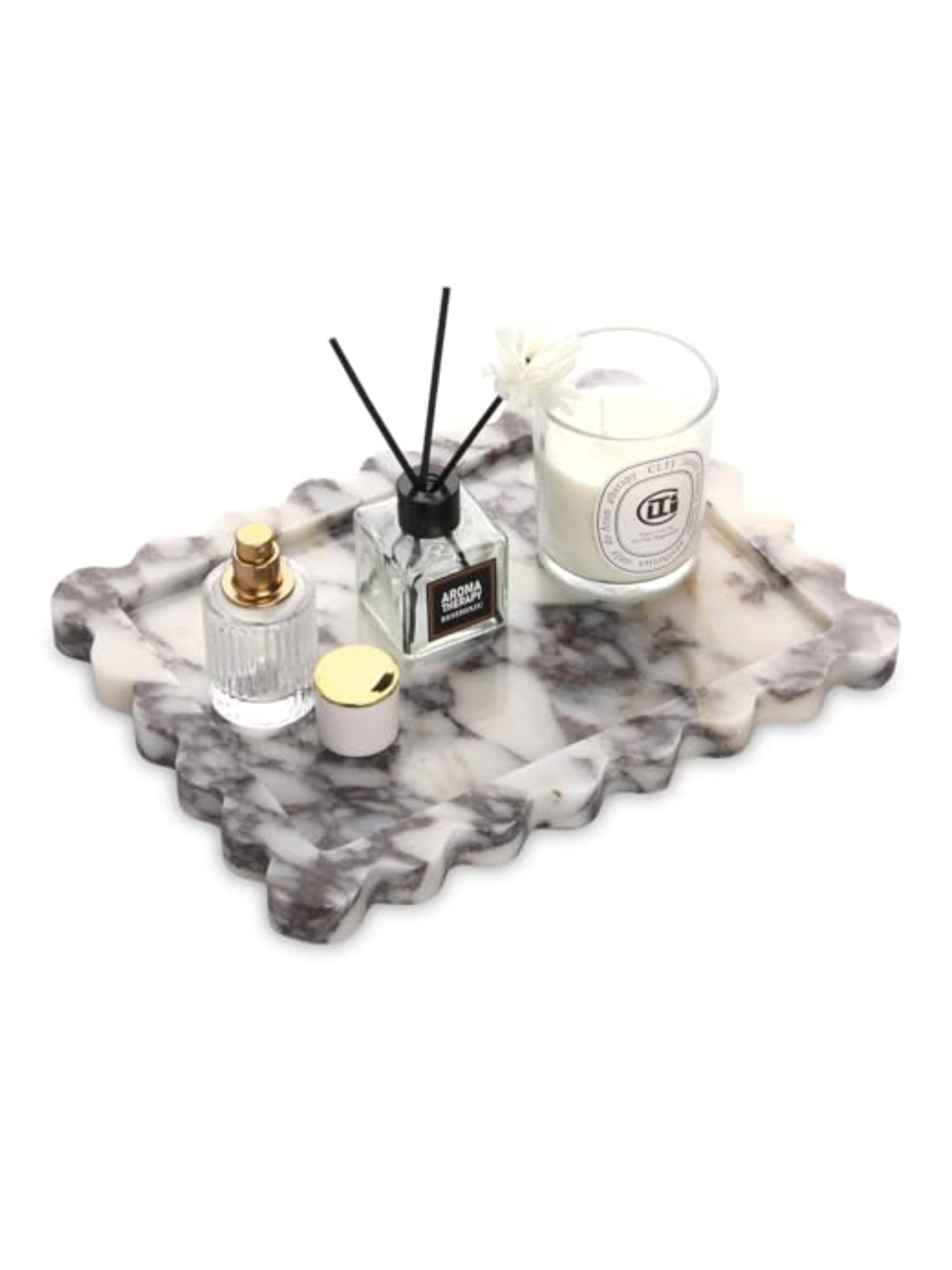 Marble Tray Luxury Natural Stone Bathroom Vanity Tray With Scalloped Edge Decorative for Dresser Top Perfume Coffee Home Kitchen Sink Key Trinket Ring (calacatta Viola, 27 X 20 Cm)