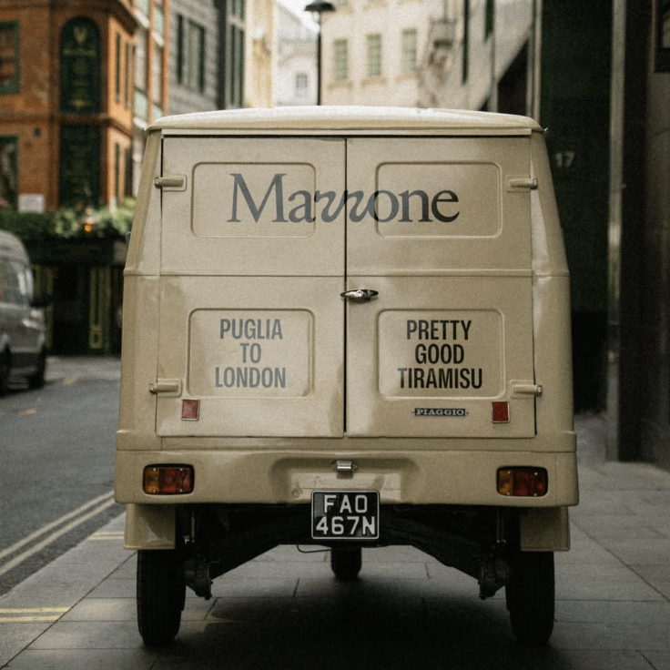 an image of the Marrone-branded 1972 Piaggio Ape van