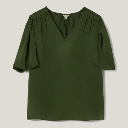 Jigsaw, green Recycled Satin Pleated Blouse