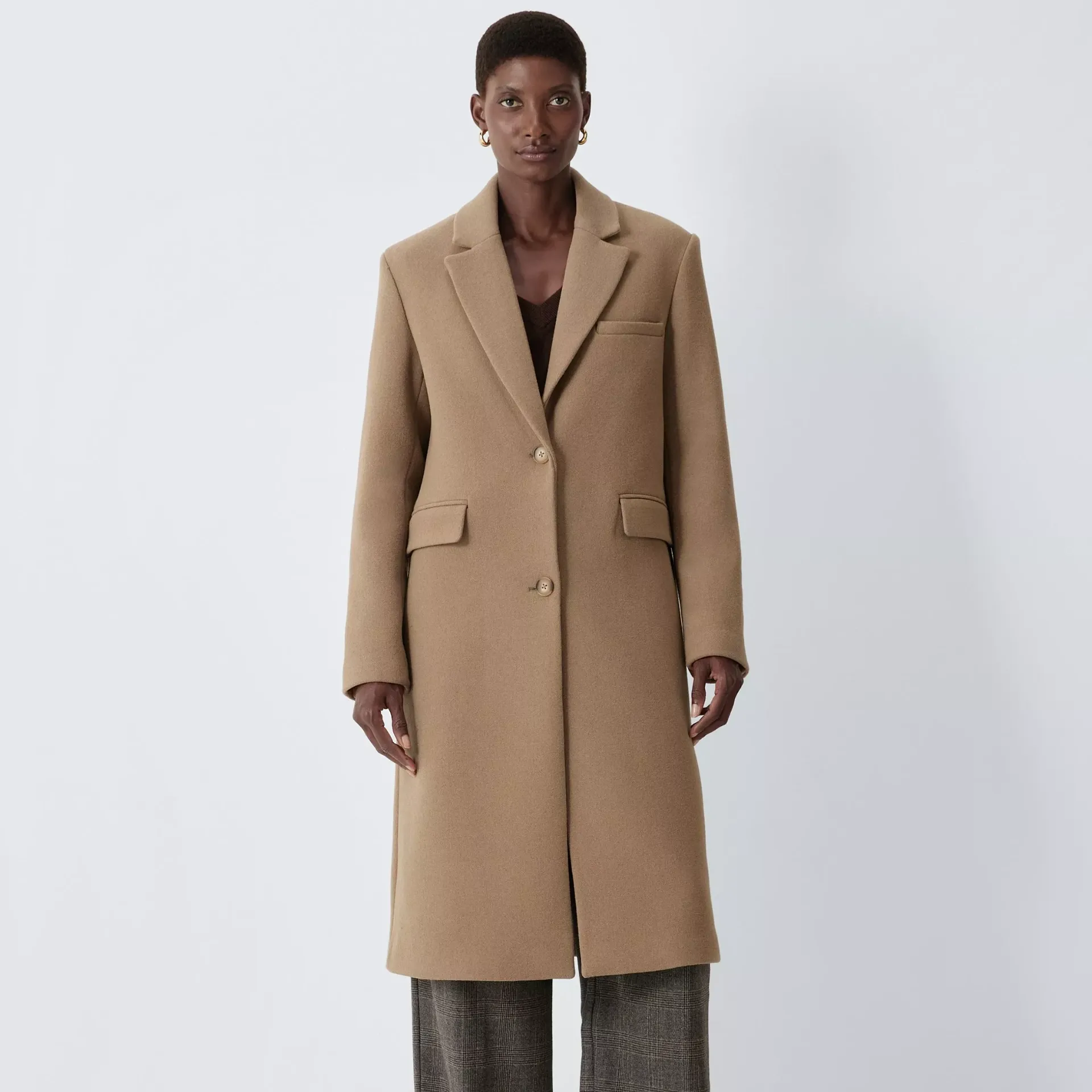 John Lewis Single Breasted Wool Blend Coat, Navy