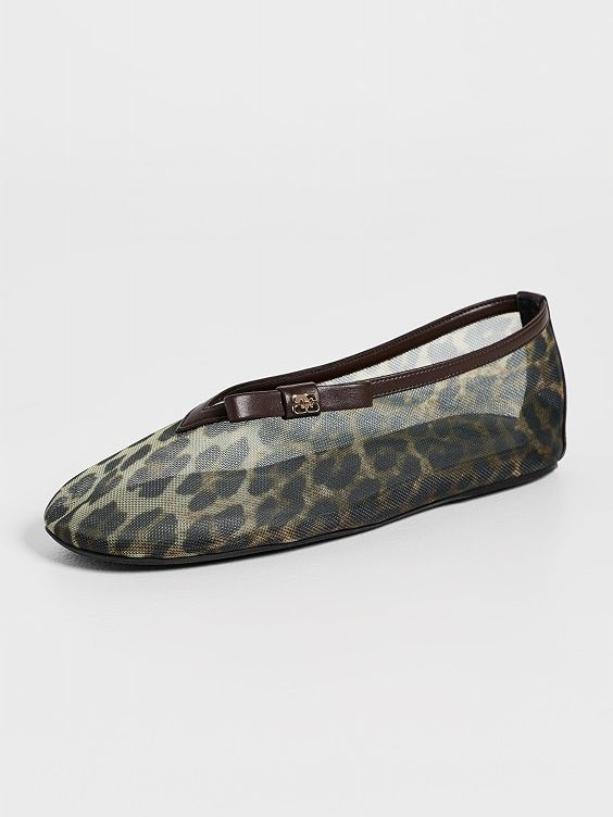 Jenny Printed Mesh Bow Ballerina Flats - Almond Milk