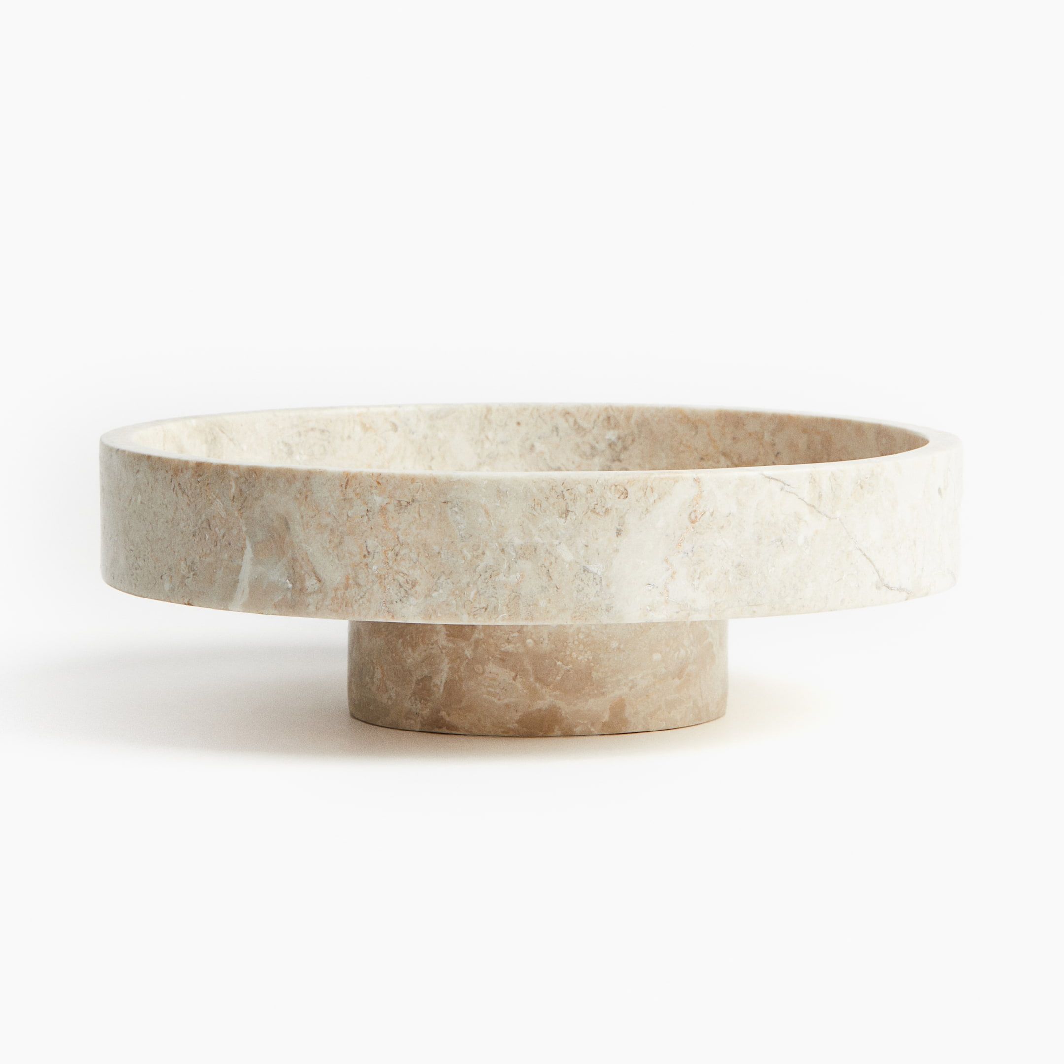 Footed Marble Serving Bowl - Beige