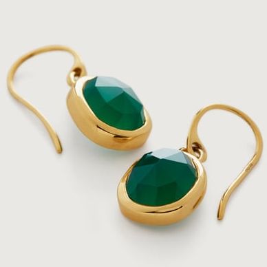 Gold Vermeil Siren Gemstone Wire Earrings - Green Onyx
