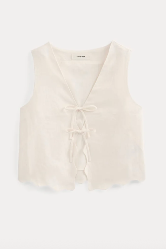 Everlane, Tie-Front Scallop Tank in Linen | Bone - 00