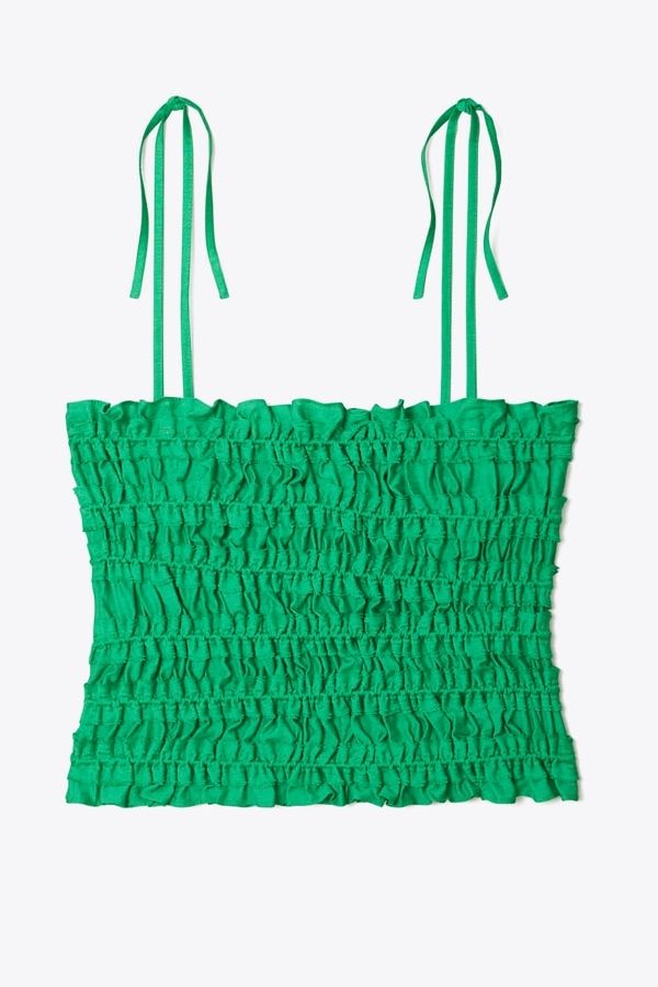 Smocked Viscose Top in Green, Size M