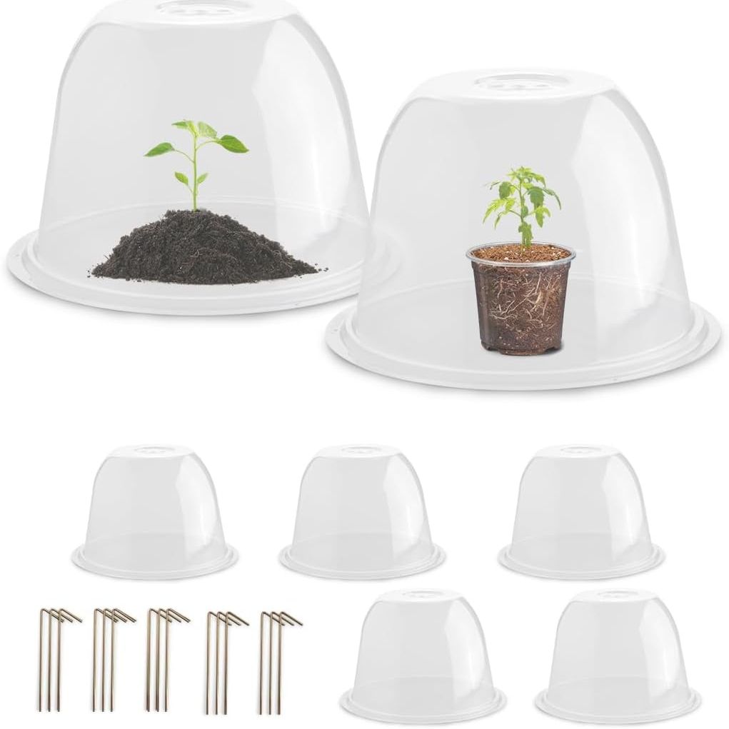 Plant Protectors From Animals 5-Pack, 10&quot; D &amp;times; 6.7&quot; H Garden Cloches for Seedlings Nursery Pots, Clear Plant Covers, Mini Greenhouse for Plants, Durable Humidity Domes With Ventilation Holes