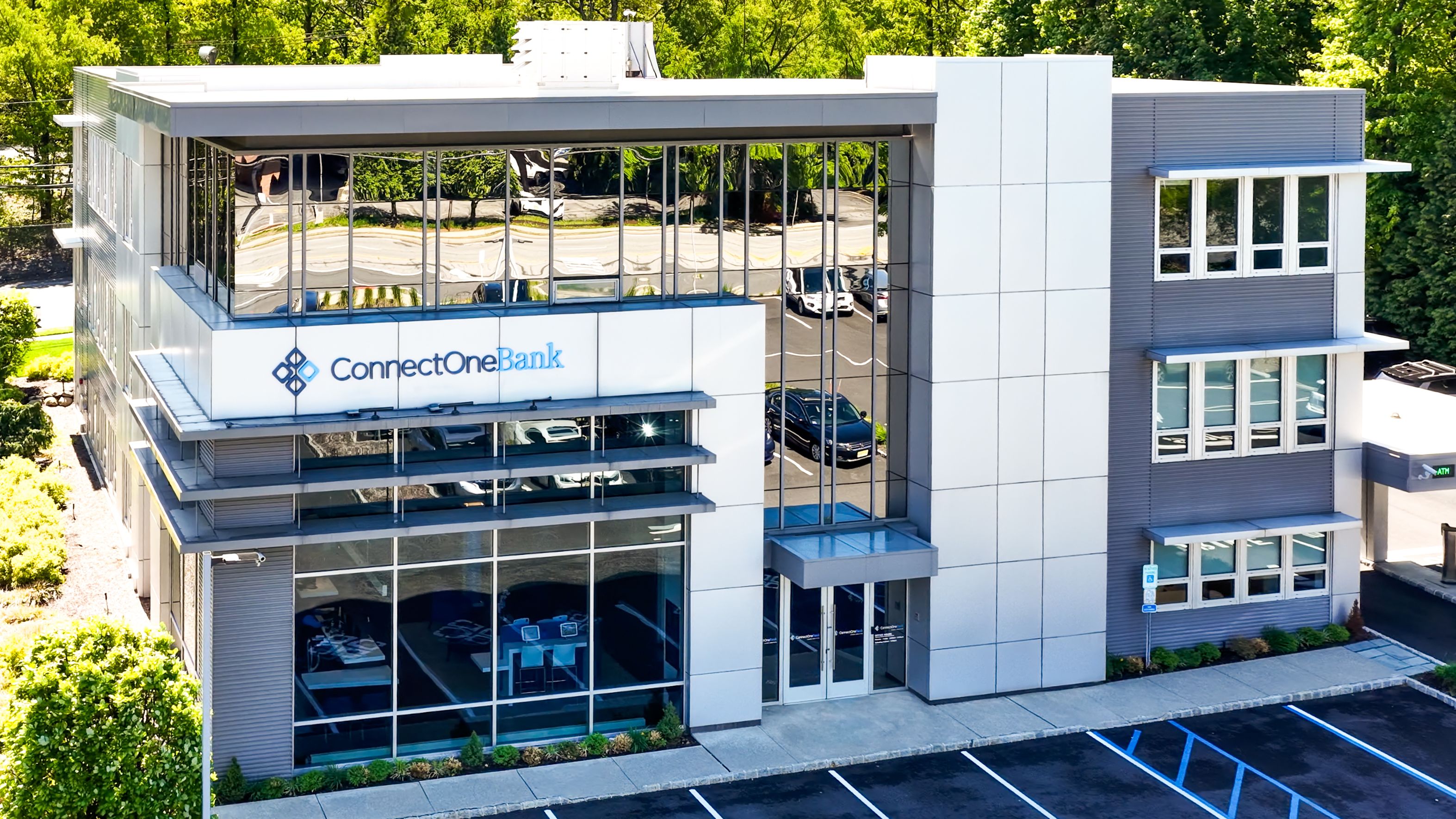 A ConnectOne Bank building in Englewood Cliffs, New Jersey, on a sunny day.