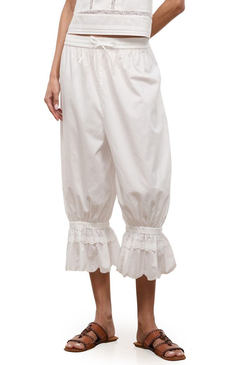 Renzo Embroidered Lace Detail Crop Cotton Pants