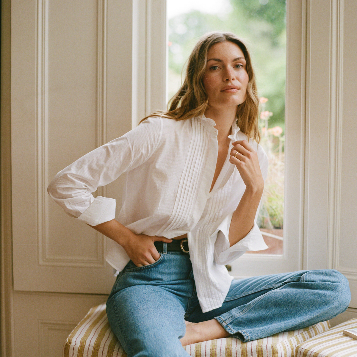 Pintuck Kew Blouse: Cotton Voile, White