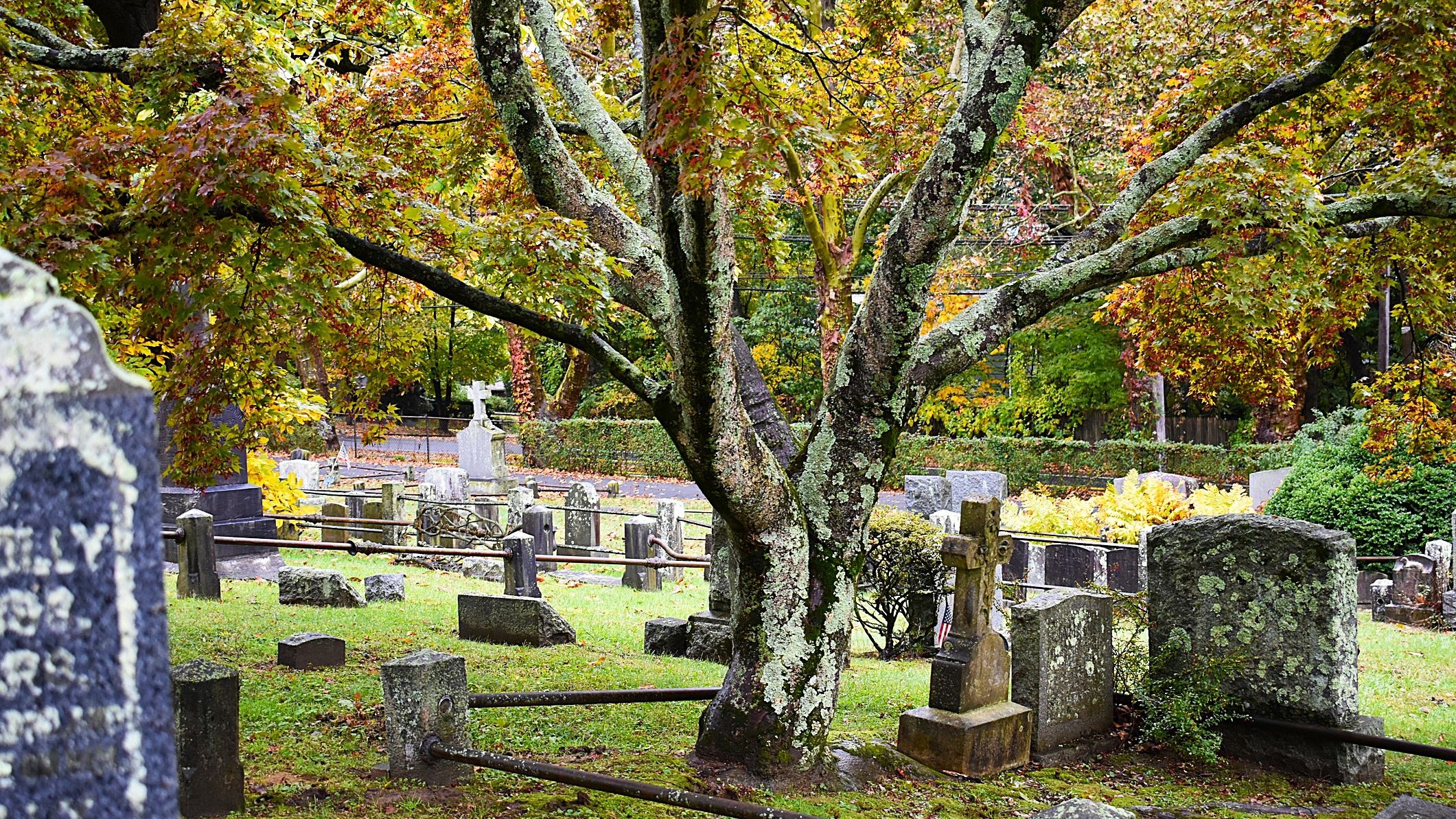 Graves at the Sleepy Hollow cemetery in New York in the fall.