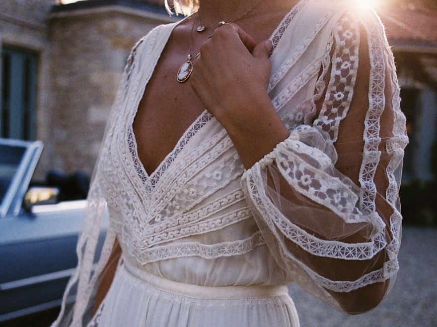 chinese dress ladies Plunging Long Sleeves Chiffon Bridal Gown for Summer Weddings   loveangeldress