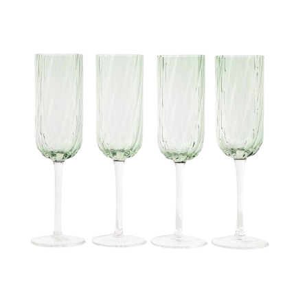 Champagne flutes with clear glass stem and green glass top