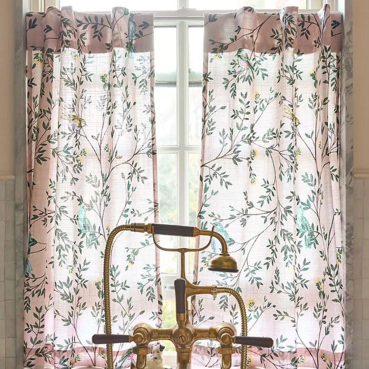 Priyanka Organic Cotton Printed Bird Caf&amp;eacute; Curtains