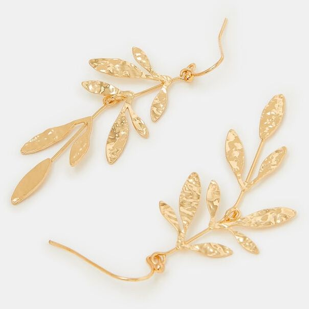Fine Textured Leaf Drop Earrings