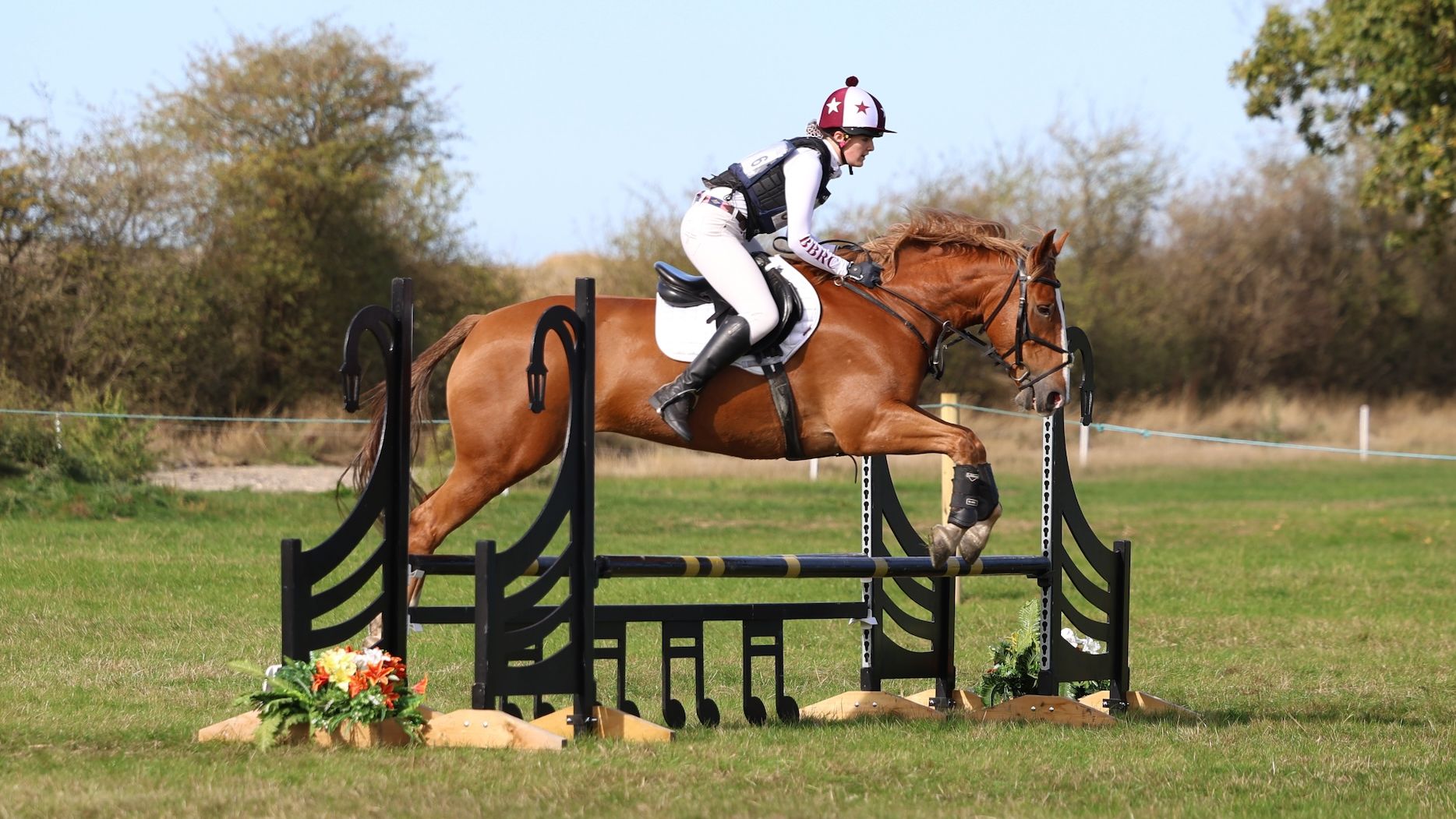 Chloe Ford and Cavans Flame jumping showjump on grass at British Riding Club Combined Championships 2026 at Aston-le-Walls