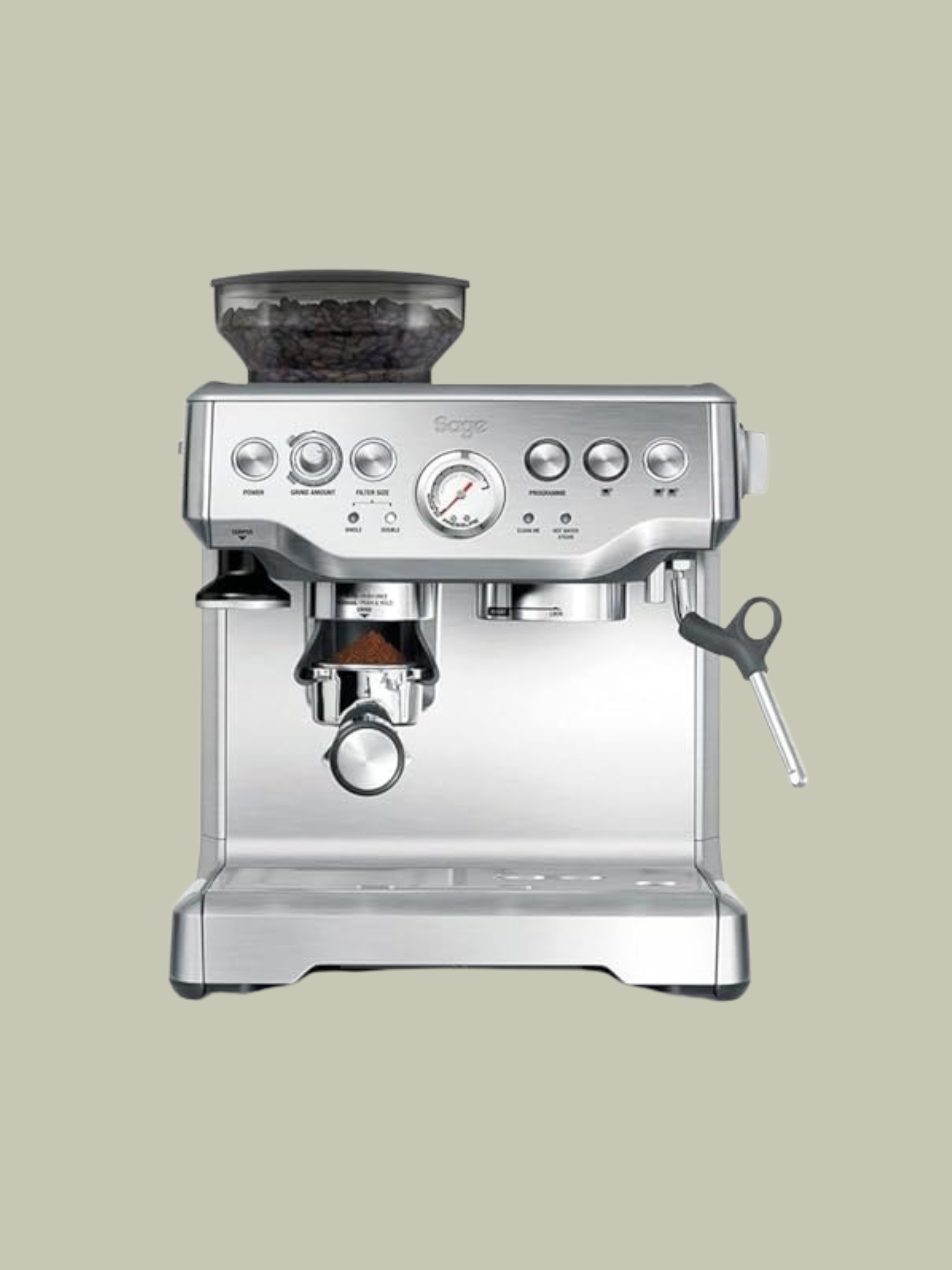 Sage Barista Express, Manual Tamping, Standard Milk Jug, Bean to Cup Coffee Machine With Grinder, Manual Milk Frother, Brushed Stainless Steel