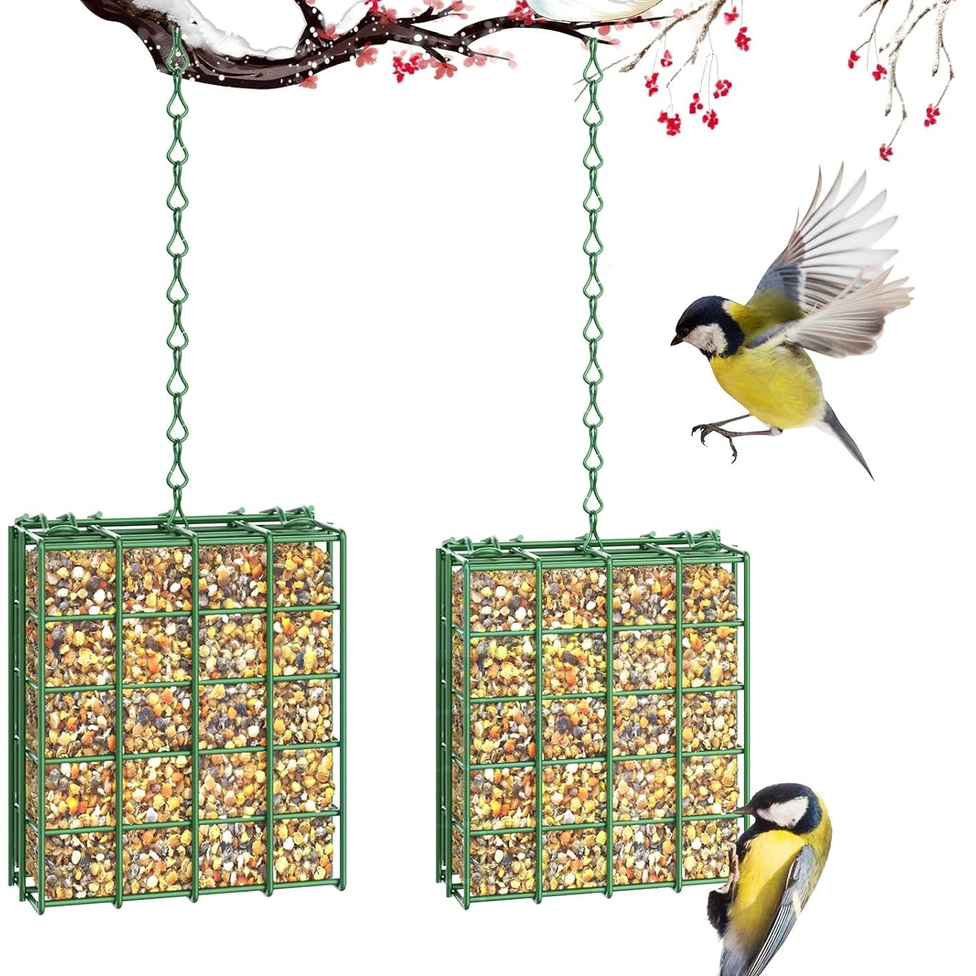 Bird Feeder for Outdoors, 2 Pack Suet Feeder Hanging Bird Feeder, Hanging for Garden Yard Outside - Suet Cake Feeders Fo Attracting Birds