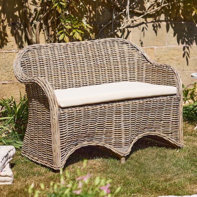 Curved Wicker Garden Bench