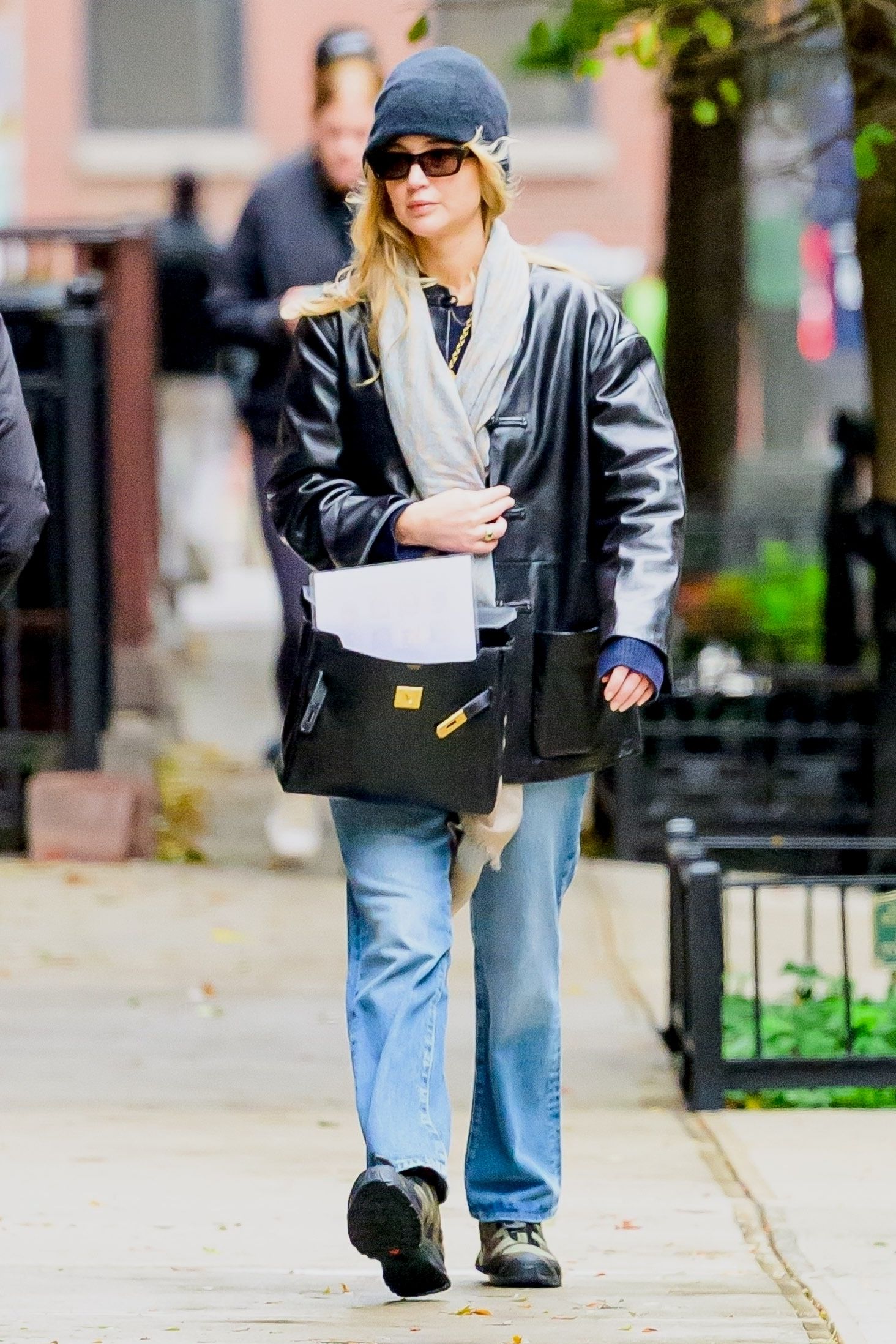 Jennifer Lawrence is spotted in New York City wearing her favorite leather jacket