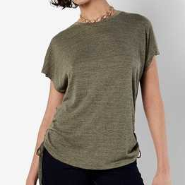 Apricot, Khaki Textured Ruched Seam T-Shirt