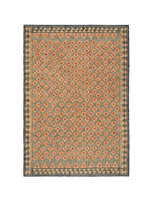 Safi Kilim Traditional Handwoven Jute & Cotton in Deep Orange and Blue Rug