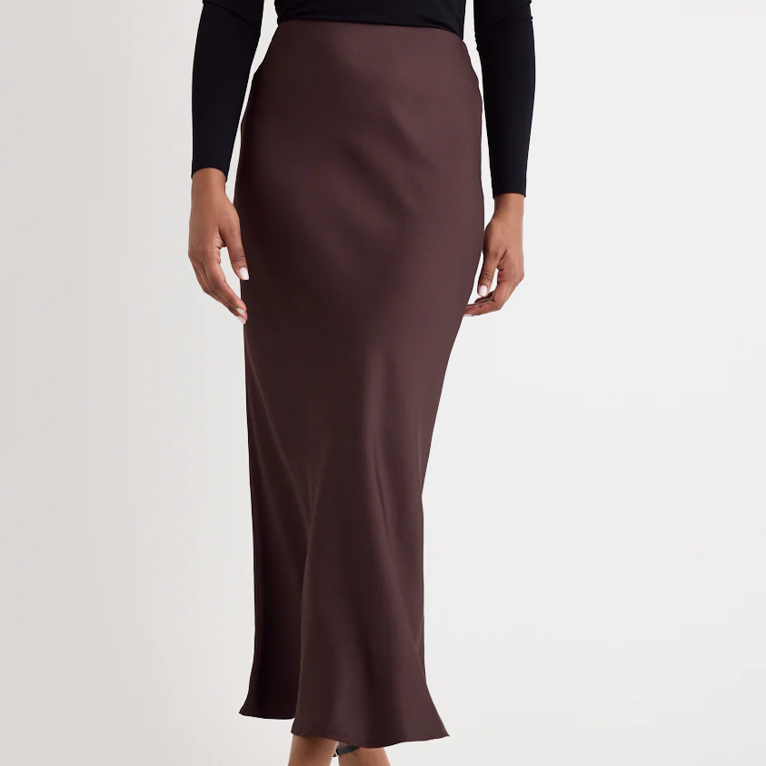 Nobody's Child, Brown Satin Midi Slip Skirt