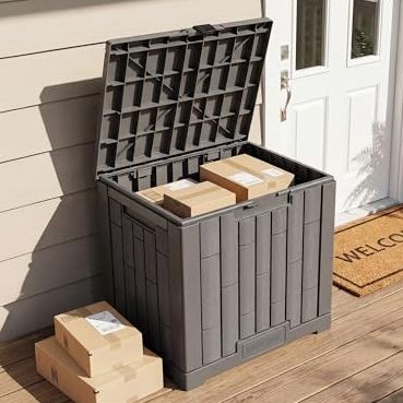 East Oak Outdoor Storage Box, 31 Gallon Deck Box Indoor and Outdoor Use, Waterproof Resin Storage Bin for Package Delivery, Patio Cushions, Gardening Tools, Lockable, Uv Resistant, Grey