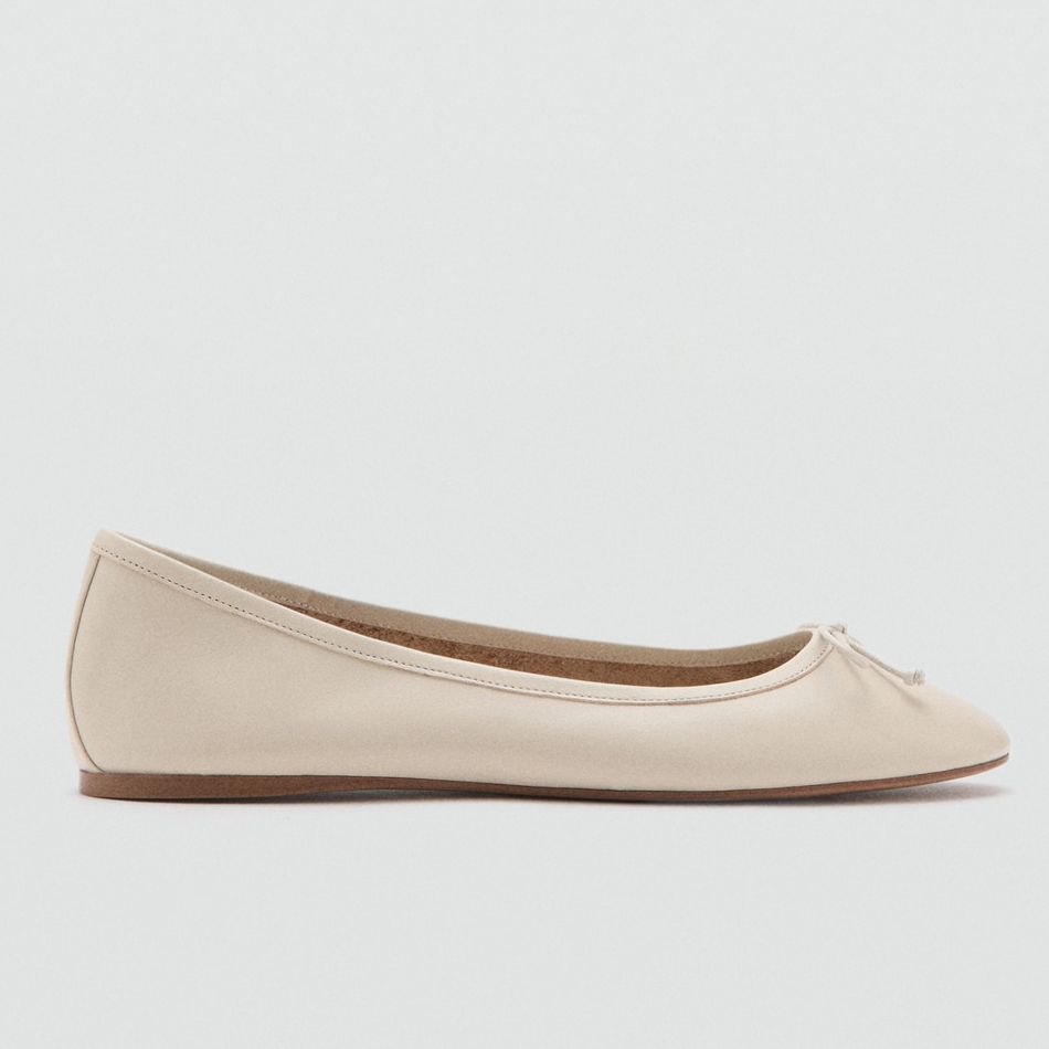 Leather Ballet Flats With Bow - Women | Mango United Kingdom