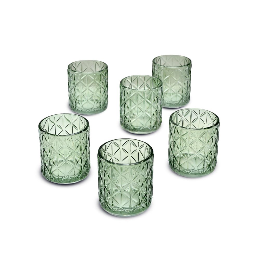 The Holiday Aisle&amp;reg; Set of 6 Small Green Diamond Cut Glass Tealight Holder, Decorative Centerpiece for Wedding, Christmas, Thanksgiving, Party, Spa, Dining Table D&amp;eacute;cor, 2.75" Diameter &amp;amp; 3.25" Tall | Wayfair