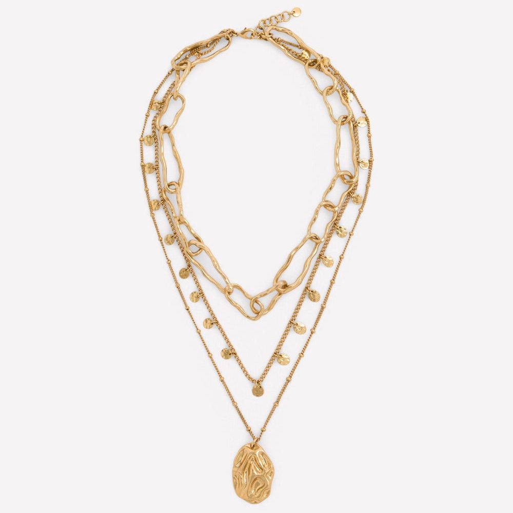 Irregular Layered Necklace-Gold Colour