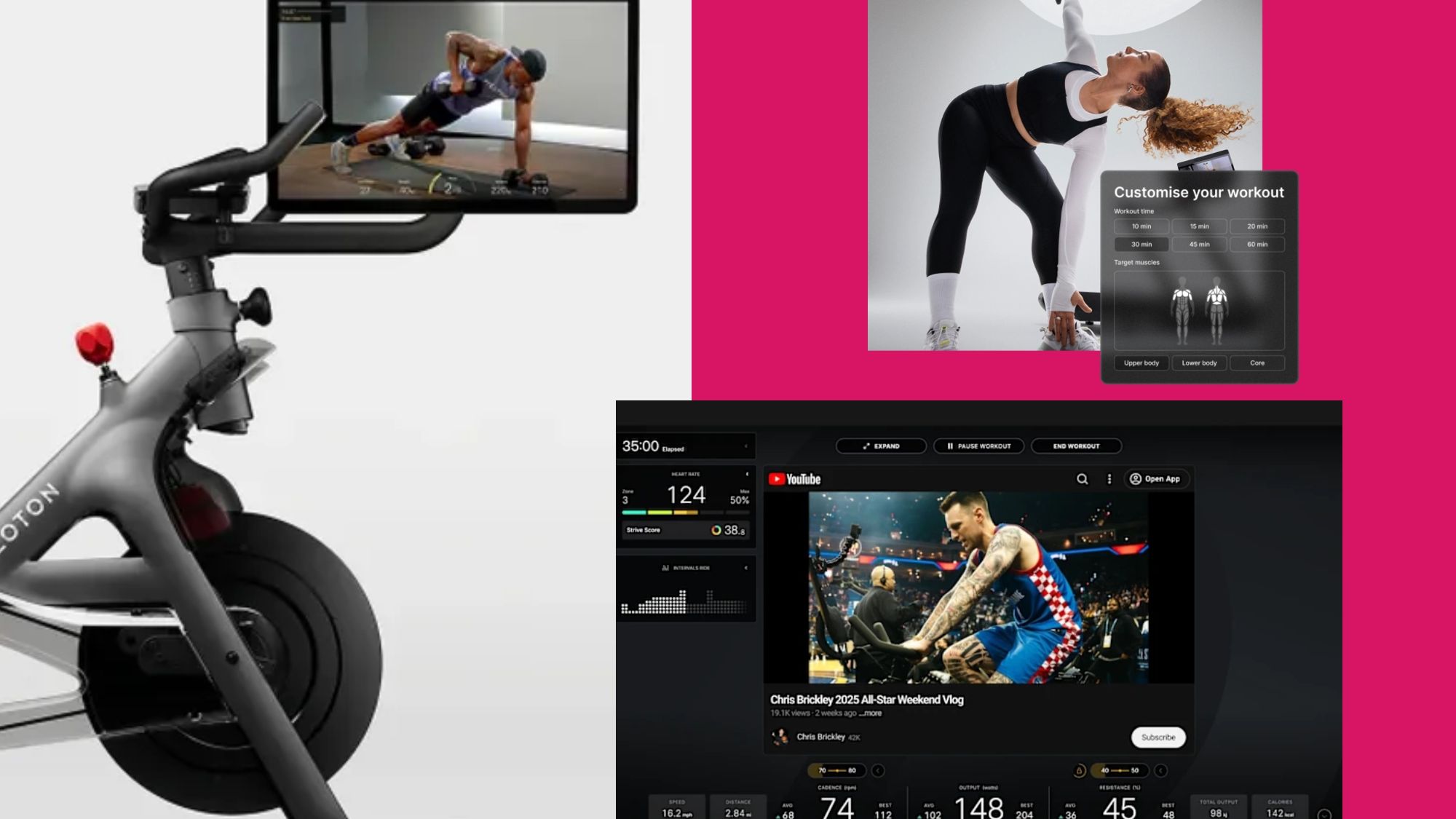 The Peloton screens shown on the bike and screen shots