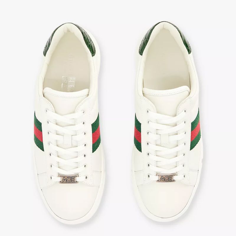 Gucci white trainers with side stripe from overhead