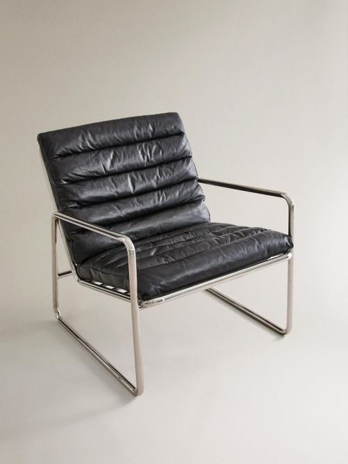 Leather and Stainless Steel Accent Chair
