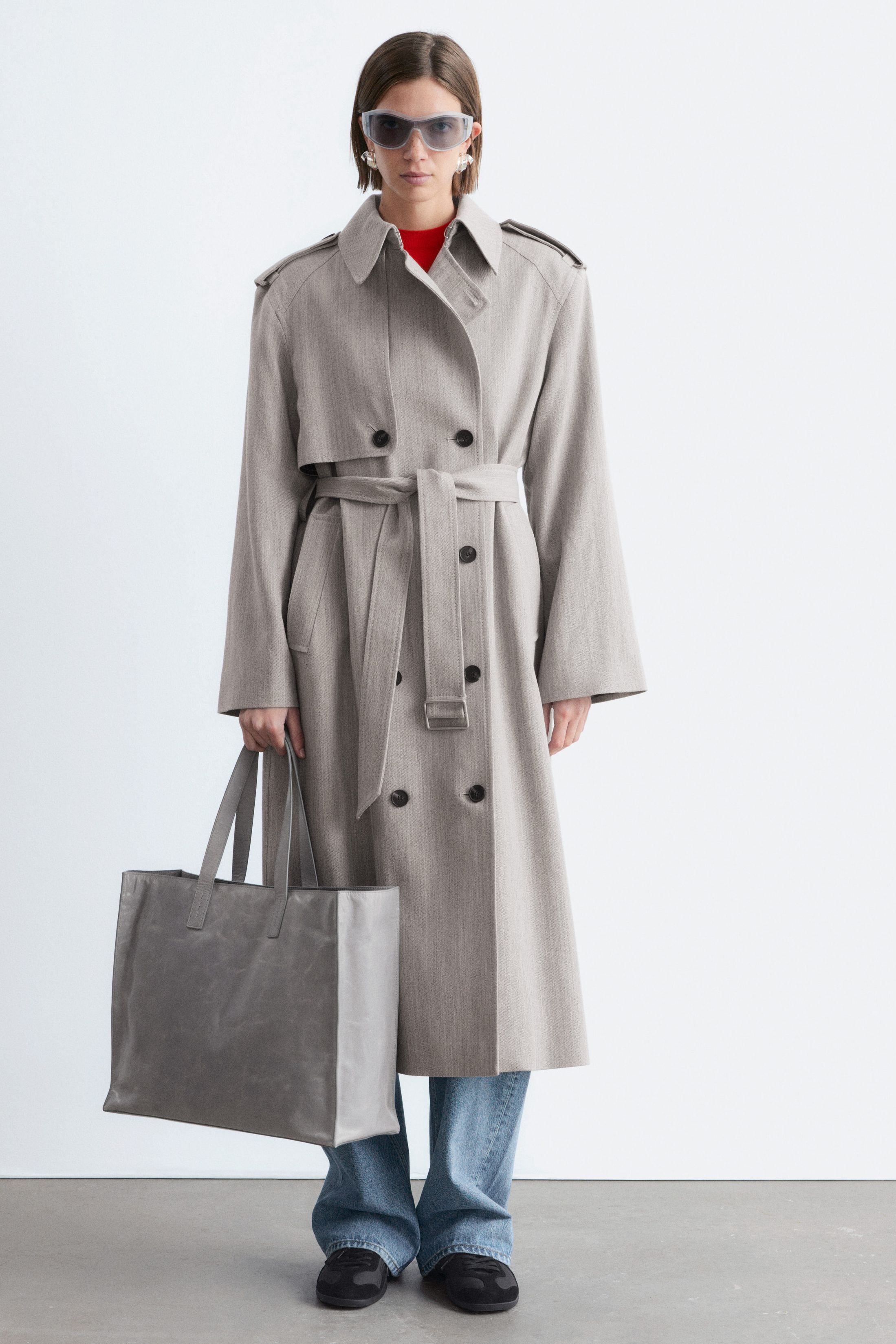 Cotton-Wool Tie-Belt Trench Coat
