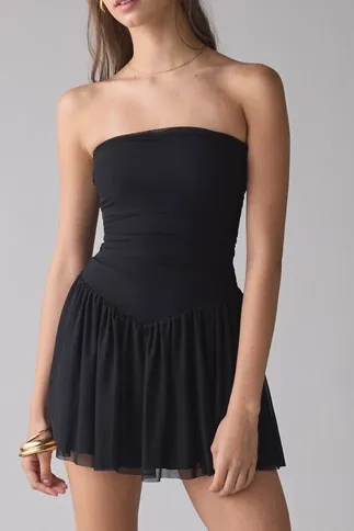 Uo Modern Mesh Basque Waist Strapless Mini Dress