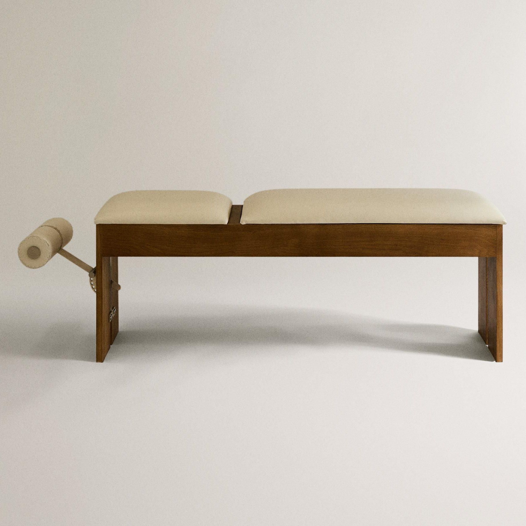 Reclining Leather Gym Bench - Oyster-White - One Size Only