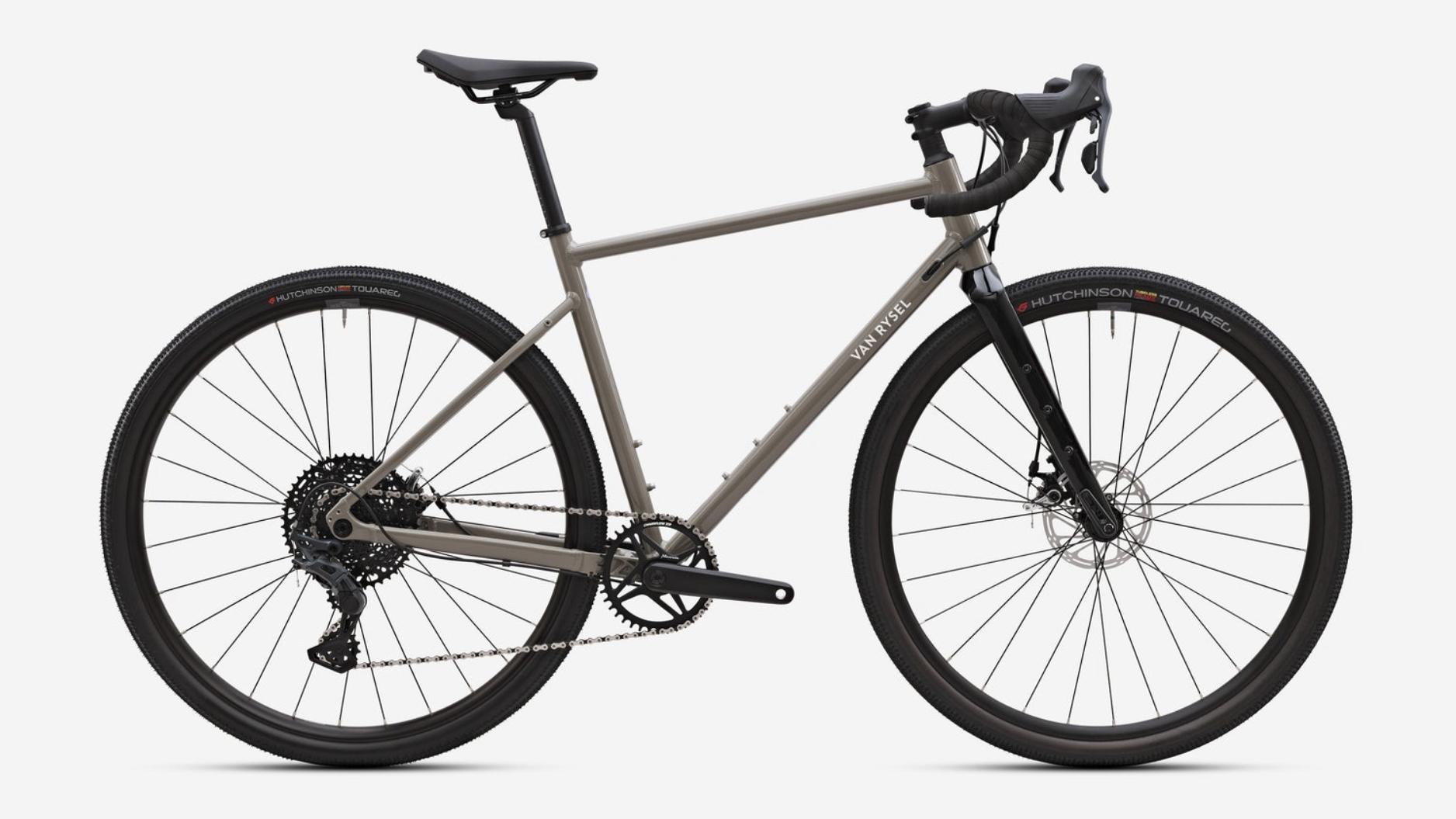 Coriander brown Van Rysel gravel bike on a white background