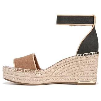 Franco Sarto Women's Clemens Jute Wrapped Espadrille Wedge Heel Sandals, Tan/black Fabric, 4.5 Uk